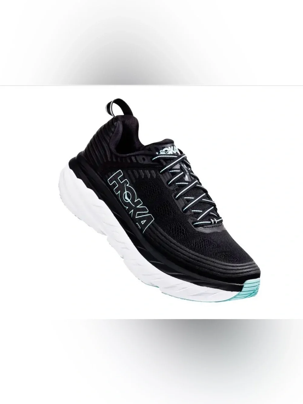 Hoka Bondi 6 Black/Aqua Sky Athletic Shoe Sz 9.5 NIB - Picture 1 of 3